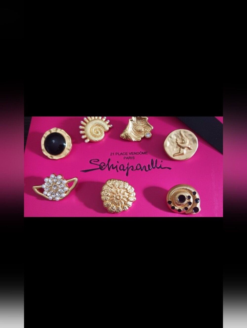 Schiaparelli Gold-Tone Decorative Embelliment BUTTONS Set OF 7 - Gold, FRANCE